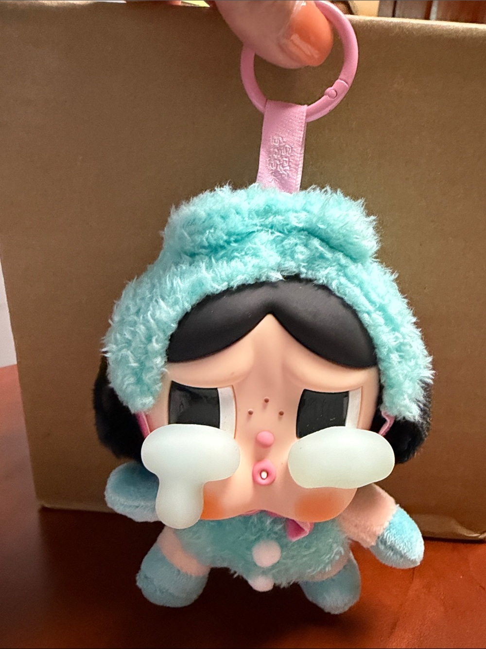 Cute Teal Plush Keychain Toy - Soft Crying Character